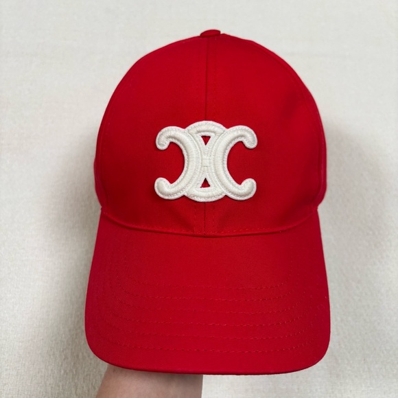 CELINE Triomphe Baseball Cap Rouge Vif - Picture 3 of 16